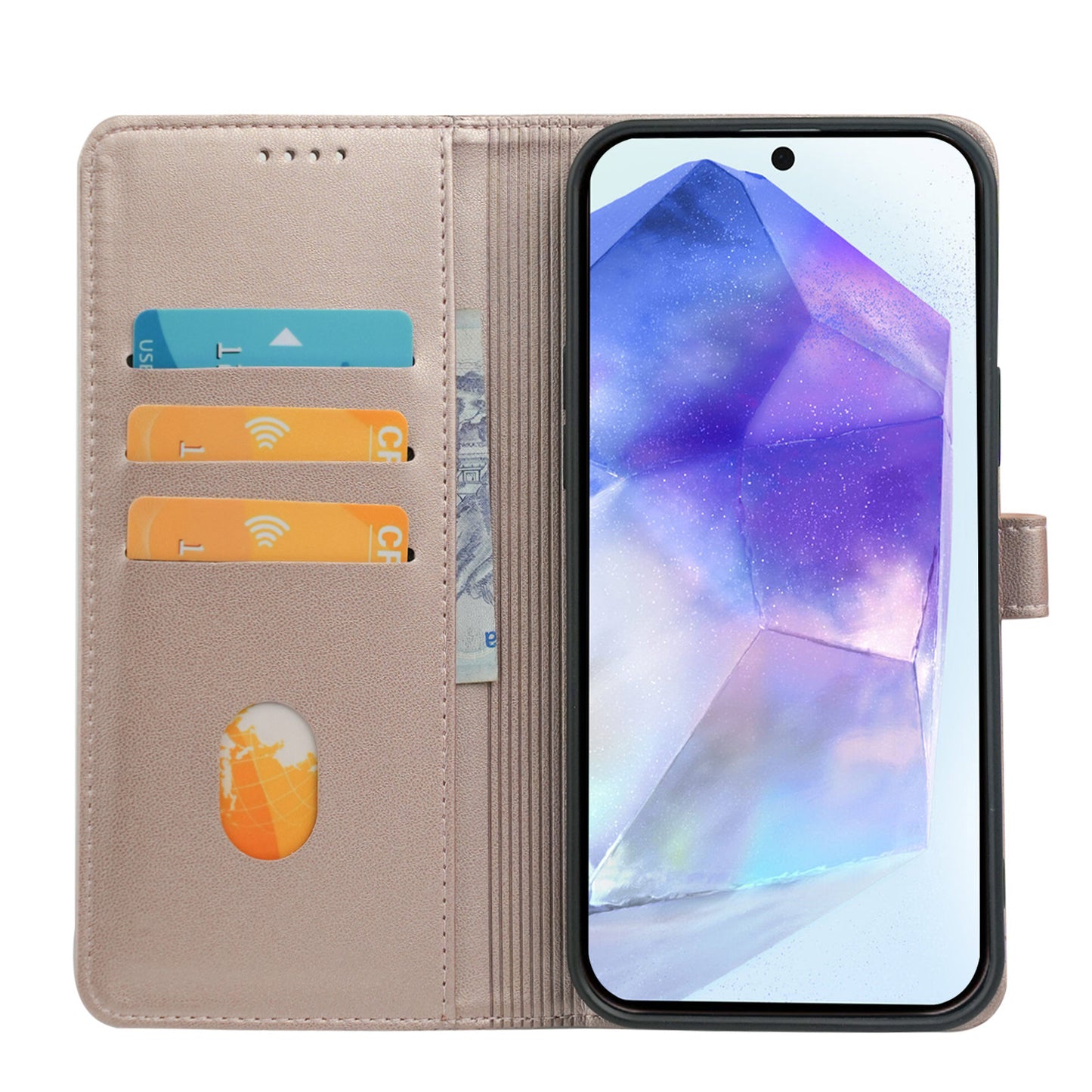 For Samsung Galaxy A16 5G / A16 4G Case Magnetic Clasp Four-Leaf Clover Leather Phone Cover - Rose Gold