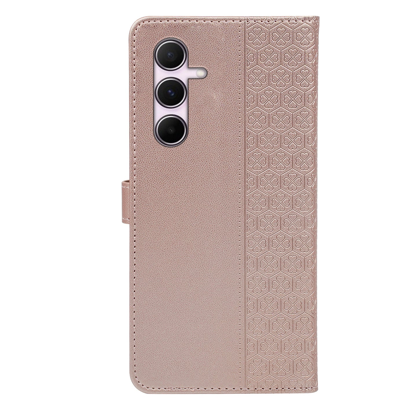 For Samsung Galaxy A16 5G / A16 4G Case Magnetic Clasp Four-Leaf Clover Leather Phone Cover - Rose Gold