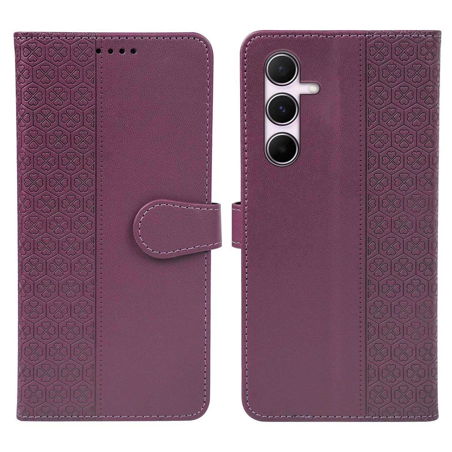 For Samsung Galaxy A16 5G / A16 4G Case Magnetic Clasp Four-Leaf Clover Leather Phone Cover - Dark Purple