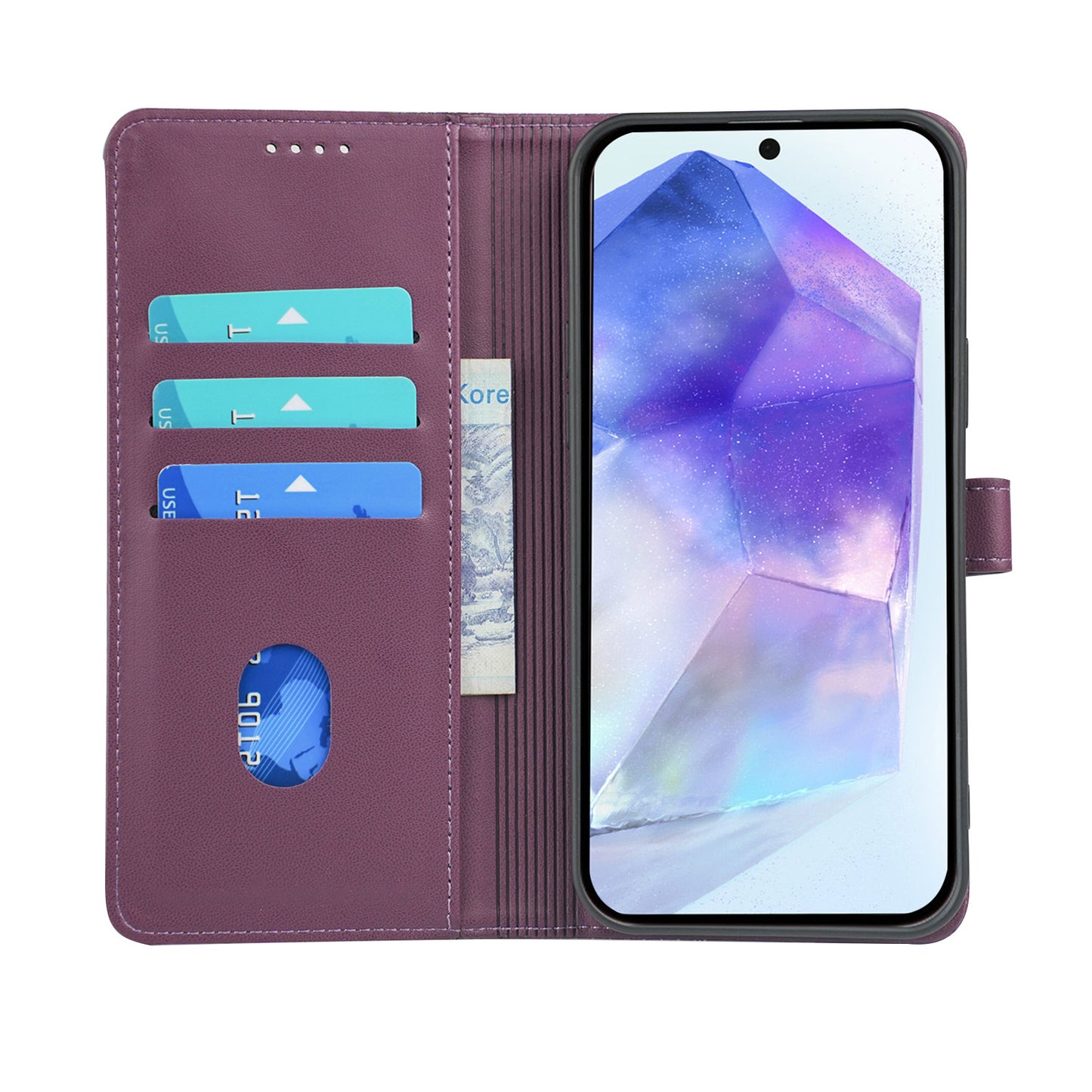 For Samsung Galaxy A16 5G / A16 4G Case Magnetic Clasp Four-Leaf Clover Leather Phone Cover - Dark Purple