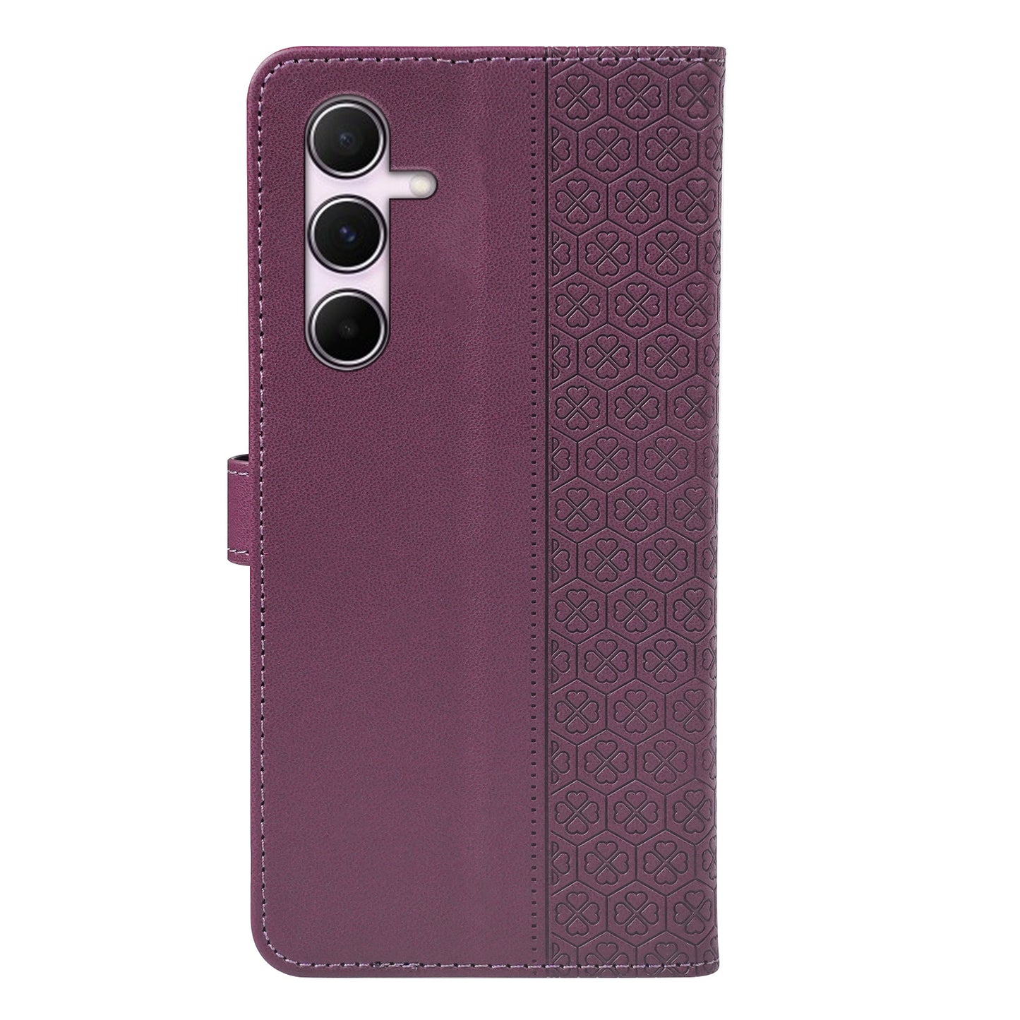For Samsung Galaxy A16 5G / A16 4G Case Magnetic Clasp Four-Leaf Clover Leather Phone Cover - Dark Purple