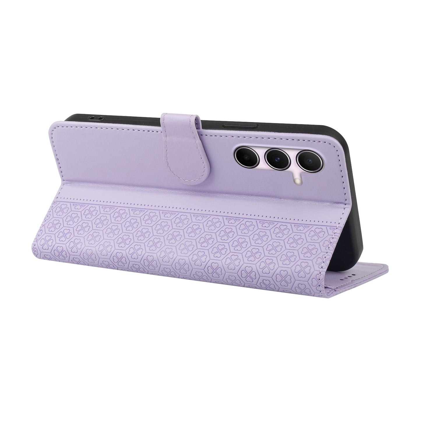 For Samsung Galaxy A16 5G / A16 4G Case Magnetic Clasp Four-Leaf Clover Leather Phone Cover - Light Purple