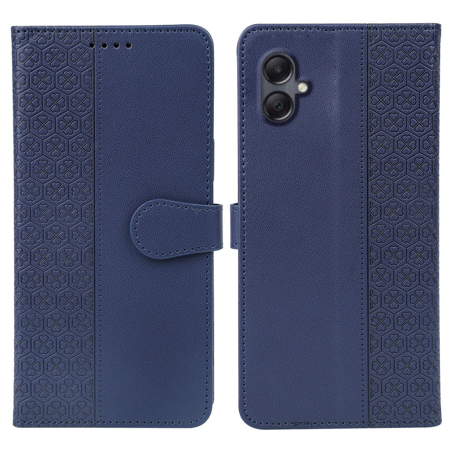 For Samsung Galaxy A06 Case Magnetic Clasp Four-Leaf Clover Leather Phone Cover - Blue