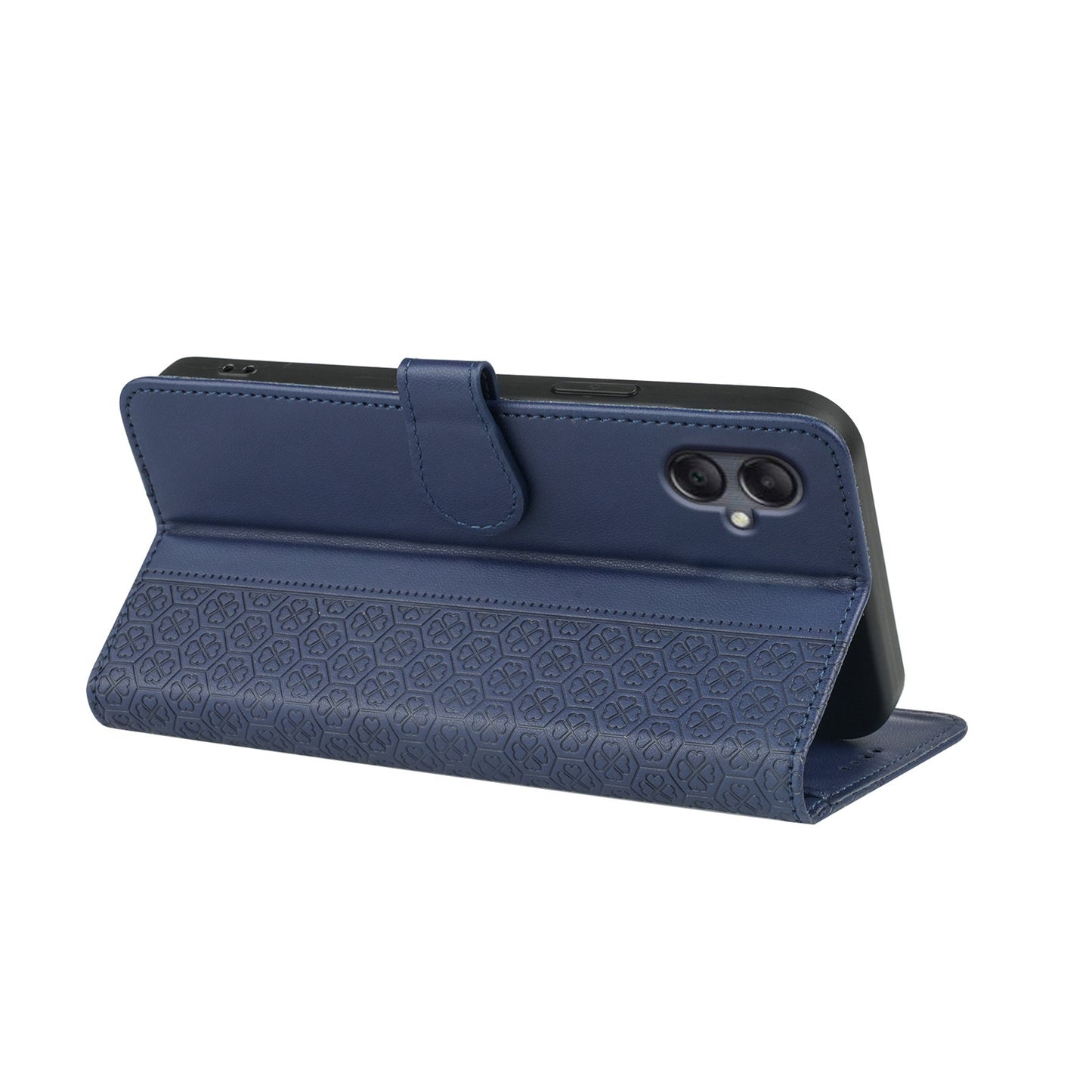 For Samsung Galaxy A06 Case Magnetic Clasp Four-Leaf Clover Leather Phone Cover - Blue