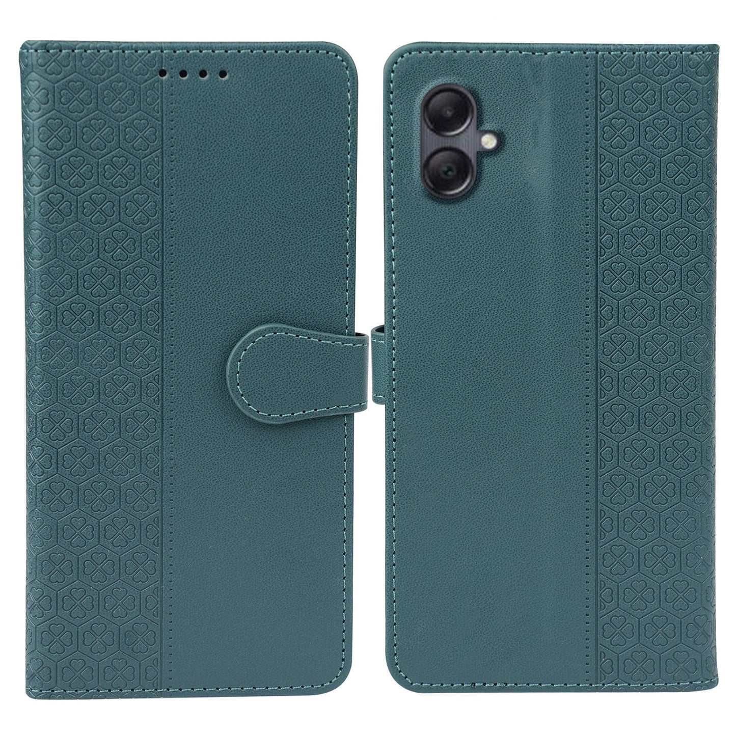 For Samsung Galaxy A06 Case Magnetic Clasp Four-Leaf Clover Leather Phone Cover - Green