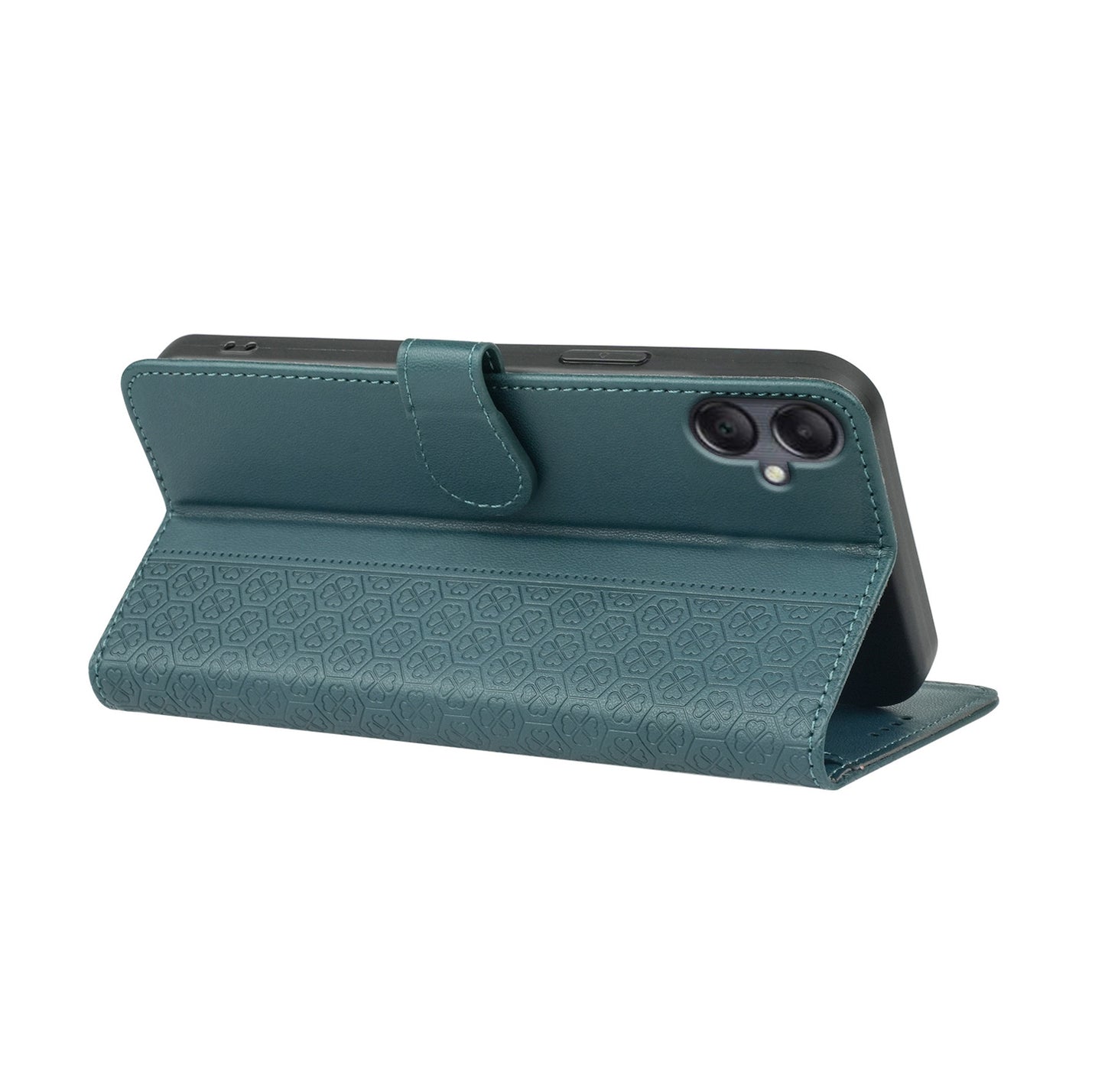 For Samsung Galaxy A06 Case Magnetic Clasp Four-Leaf Clover Leather Phone Cover - Green