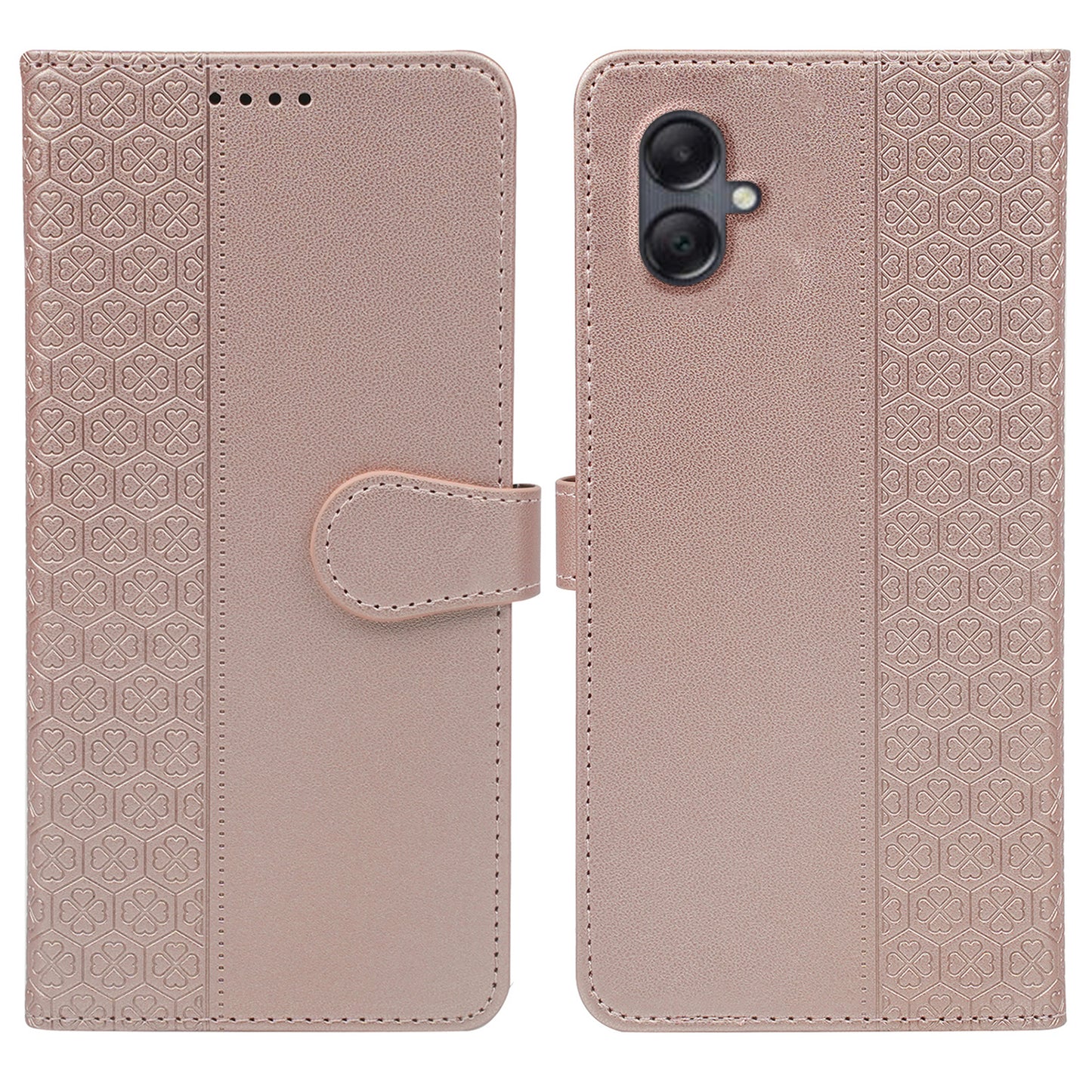 For Samsung Galaxy A06 Case Magnetic Clasp Four-Leaf Clover Leather Phone Cover - Rose Gold