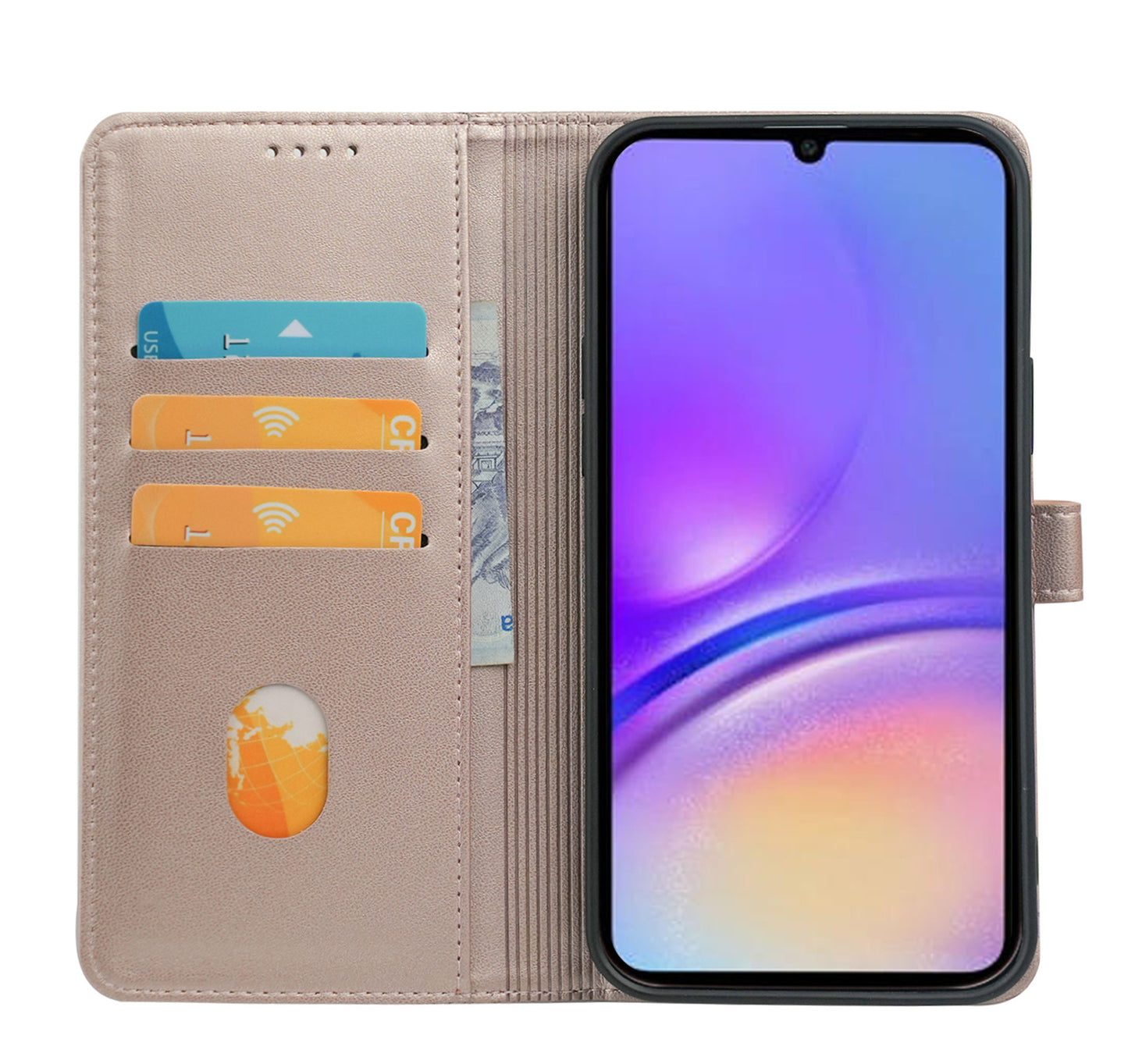 For Samsung Galaxy A06 Case Magnetic Clasp Four-Leaf Clover Leather Phone Cover - Rose Gold
