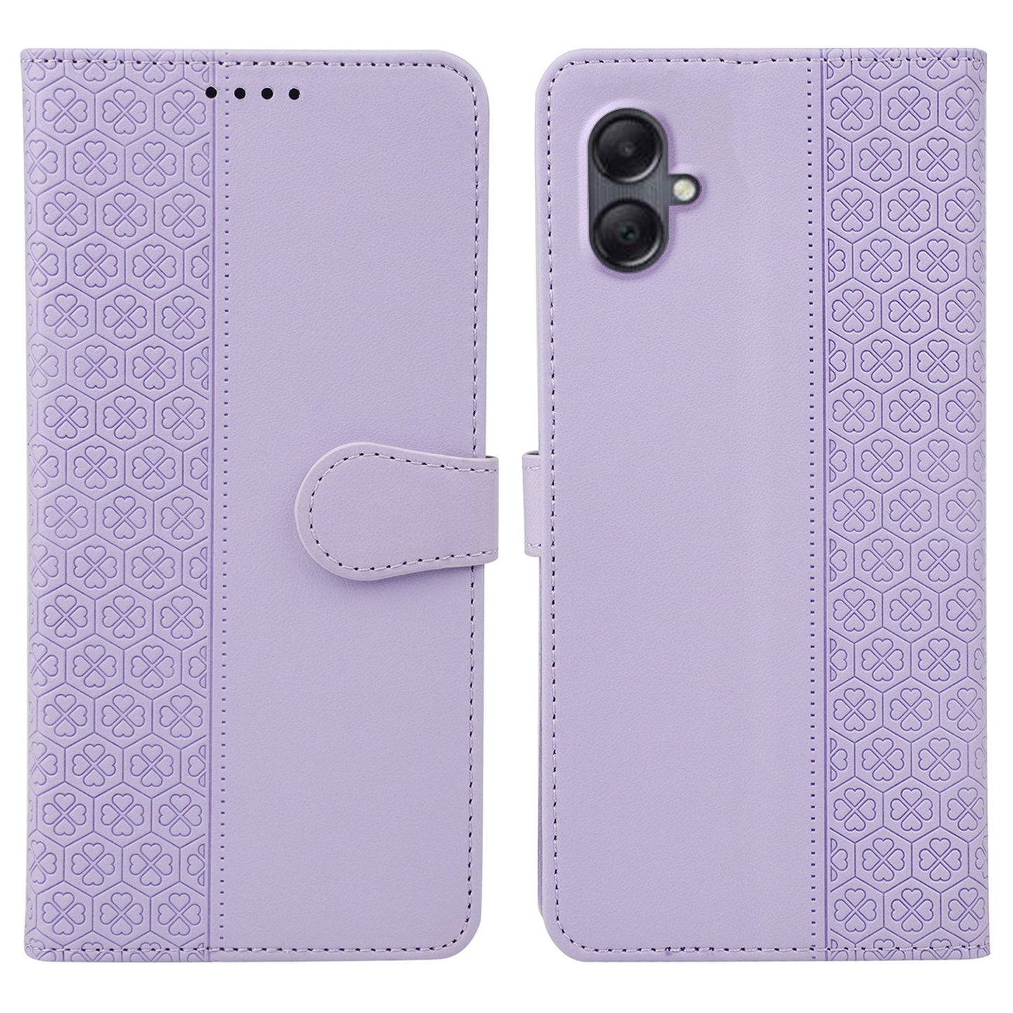 For Samsung Galaxy A06 Case Magnetic Clasp Four-Leaf Clover Leather Phone Cover - Light Purple