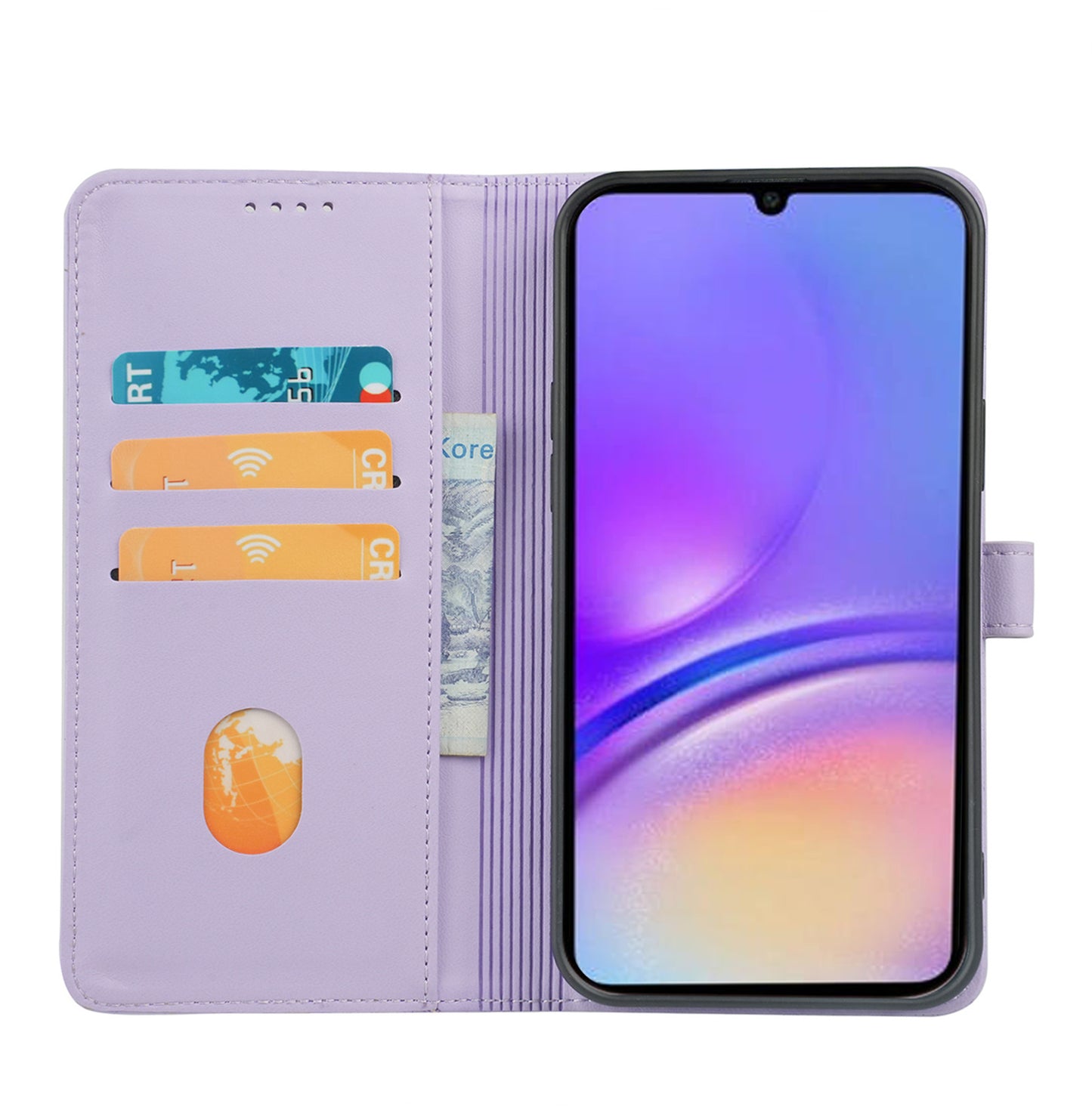 For Samsung Galaxy A06 Case Magnetic Clasp Four-Leaf Clover Leather Phone Cover - Light Purple