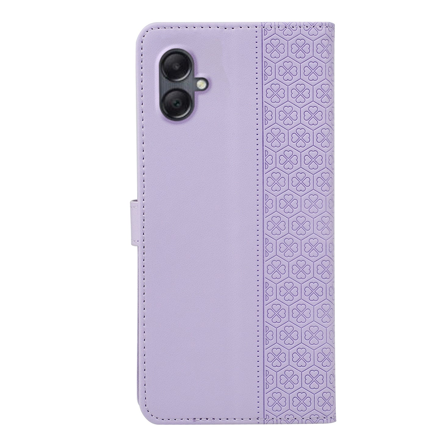 For Samsung Galaxy A06 Case Magnetic Clasp Four-Leaf Clover Leather Phone Cover - Light Purple