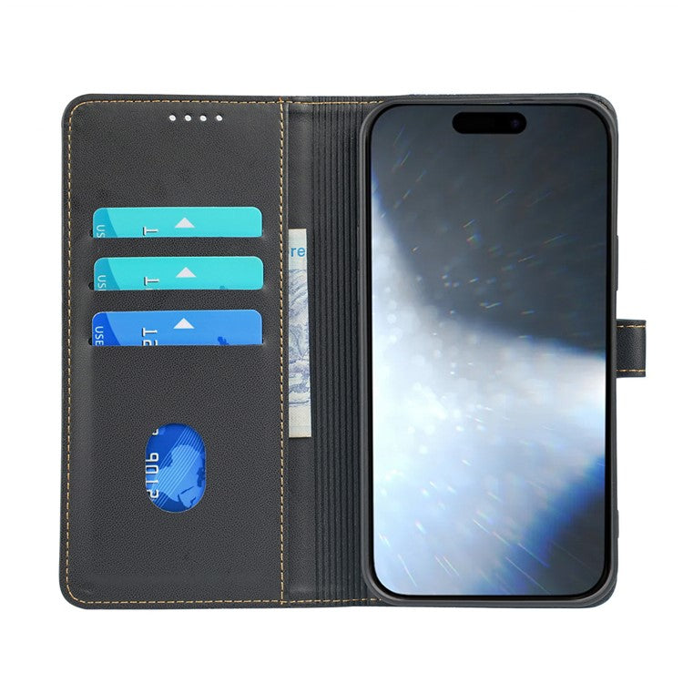 For iPhone 16 Case Magnetic Clasp Four-Leaf Clover Leather Phone Cover - Black