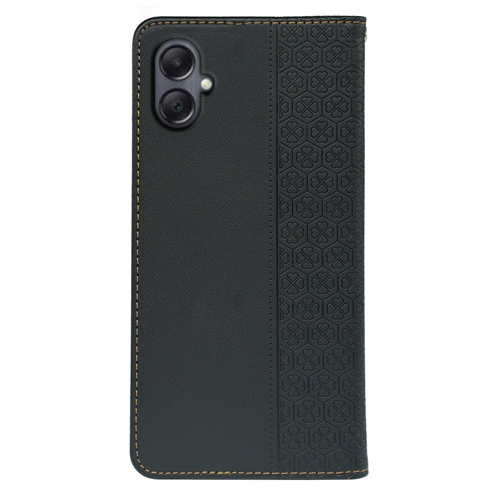 For Samsung Galaxy A06 Case Four-Leaf Clover Leather Flip Phone Cover Stand Wallet - Black