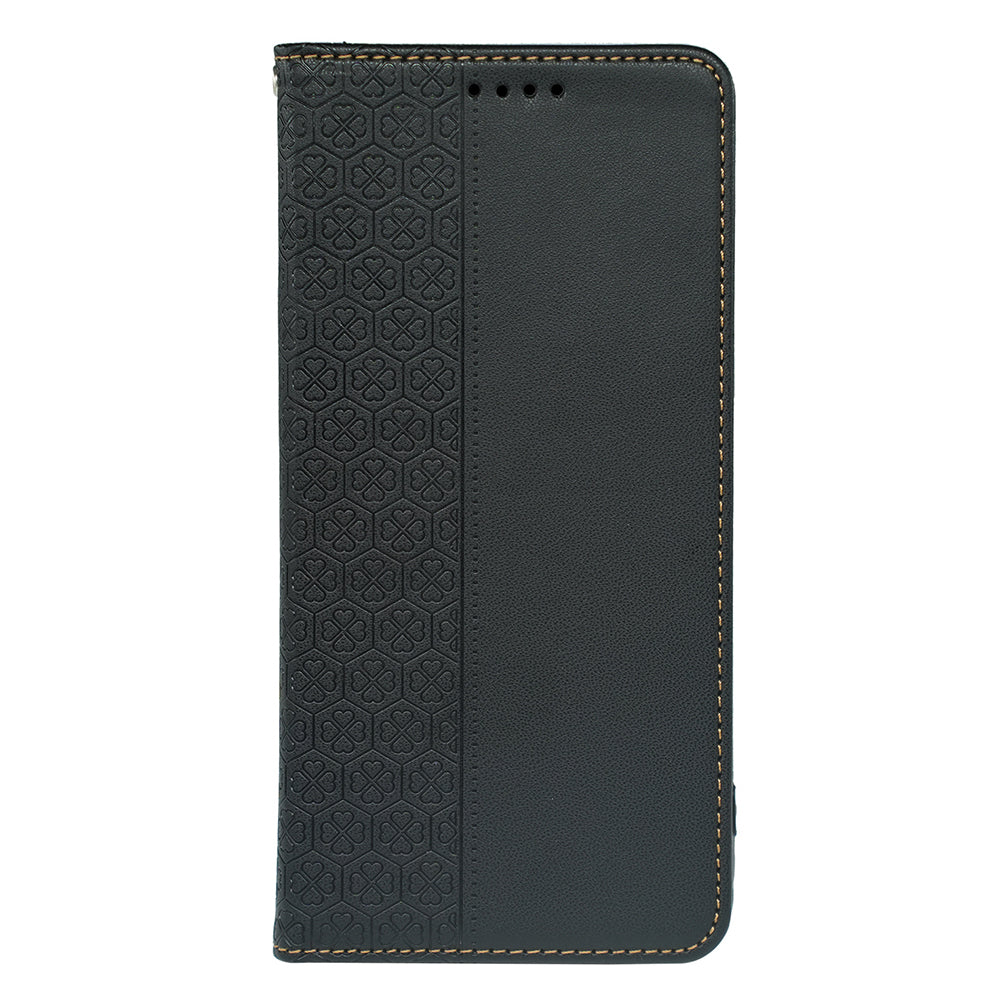 For Samsung Galaxy A06 Case Four-Leaf Clover Leather Flip Phone Cover Stand Wallet - Black