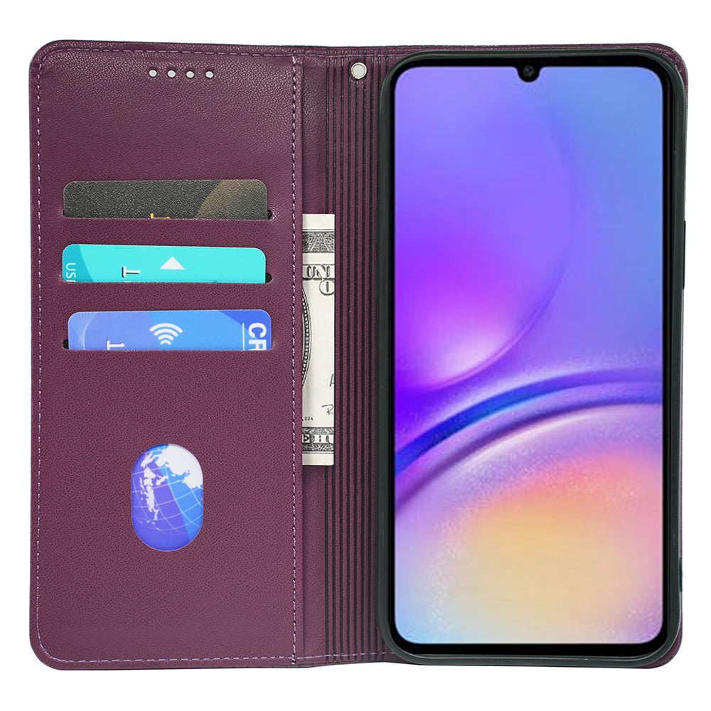 For Samsung Galaxy A06 Case Four-Leaf Clover Leather Flip Phone Cover Stand Wallet - Dark Purple