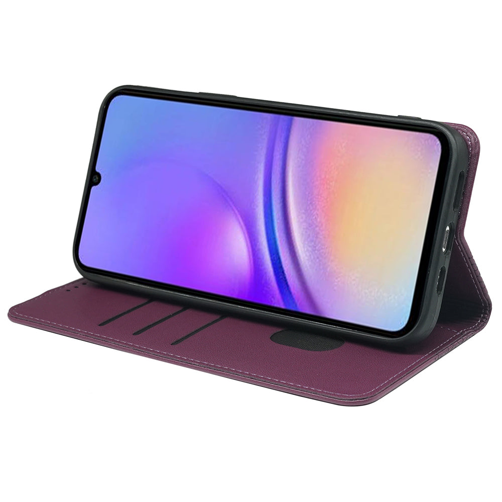 For Samsung Galaxy A06 Case Four-Leaf Clover Leather Flip Phone Cover Stand Wallet - Dark Purple