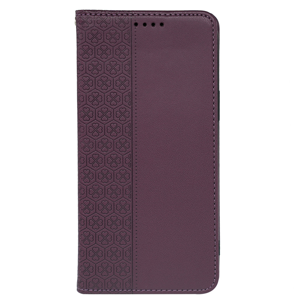For Samsung Galaxy A06 Case Four-Leaf Clover Leather Flip Phone Cover Stand Wallet - Dark Purple