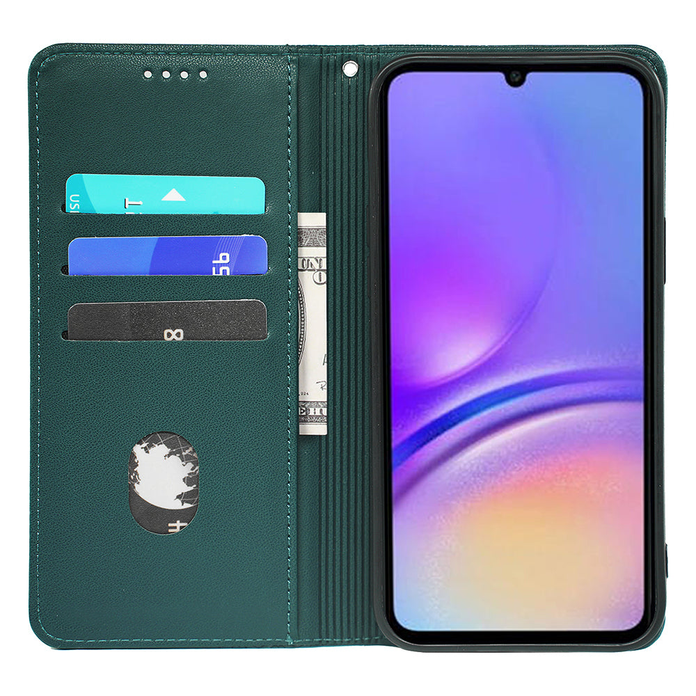 For Samsung Galaxy A06 Case Four-Leaf Clover Leather Flip Phone Cover Stand Wallet - Green
