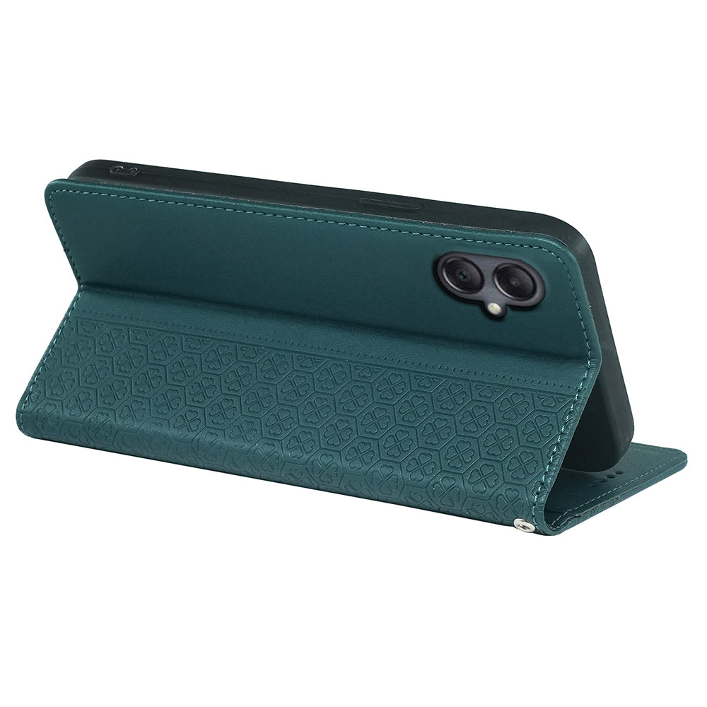 For Samsung Galaxy A06 Case Four-Leaf Clover Leather Flip Phone Cover Stand Wallet - Green