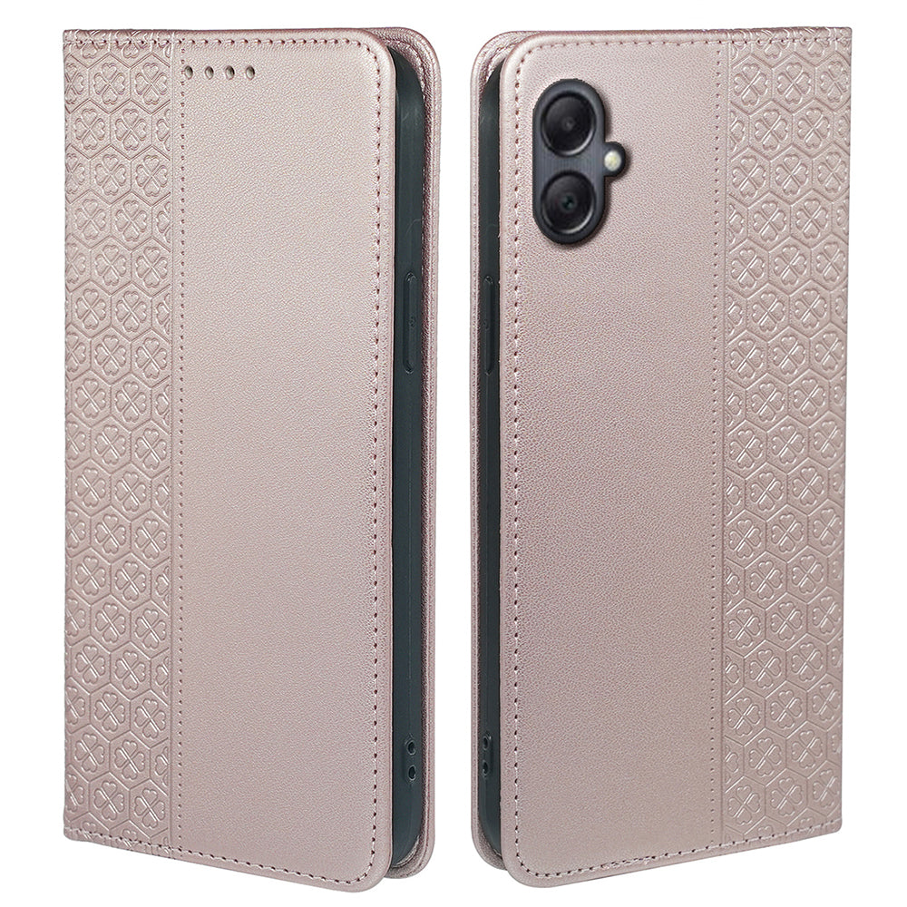 For Samsung Galaxy A06 Case Four-Leaf Clover Leather Flip Phone Cover Stand Wallet - Rose Gold