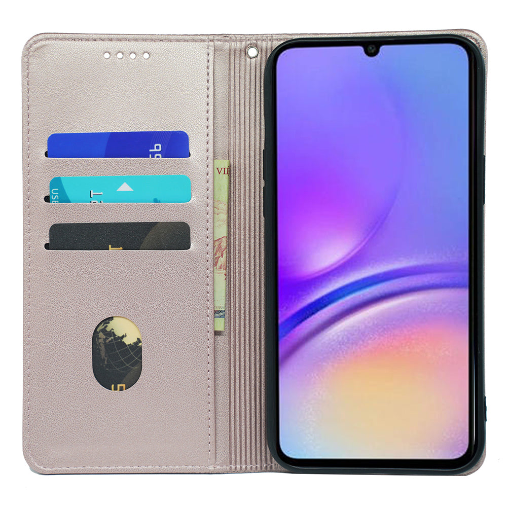 For Samsung Galaxy A06 Case Four-Leaf Clover Leather Flip Phone Cover Stand Wallet - Rose Gold