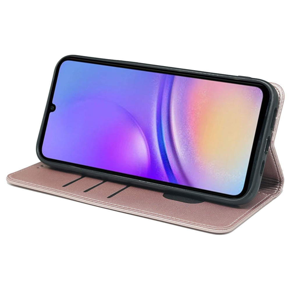 For Samsung Galaxy A06 Case Four-Leaf Clover Leather Flip Phone Cover Stand Wallet - Rose Gold
