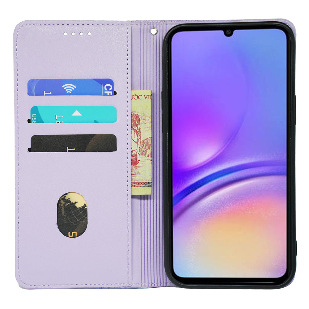 For Samsung Galaxy A06 Case Four-Leaf Clover Leather Flip Phone Cover Stand Wallet - Light Purple