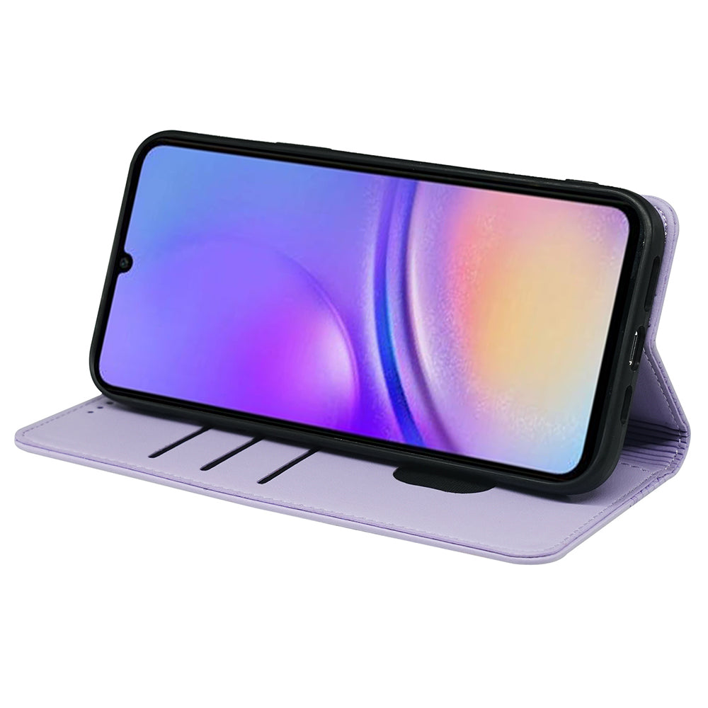 For Samsung Galaxy A06 Case Four-Leaf Clover Leather Flip Phone Cover Stand Wallet - Light Purple