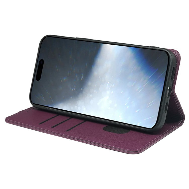For iPhone 16 Case Four-Leaf Clover Leather Flip Phone Cover Stand Wallet - Dark Purple