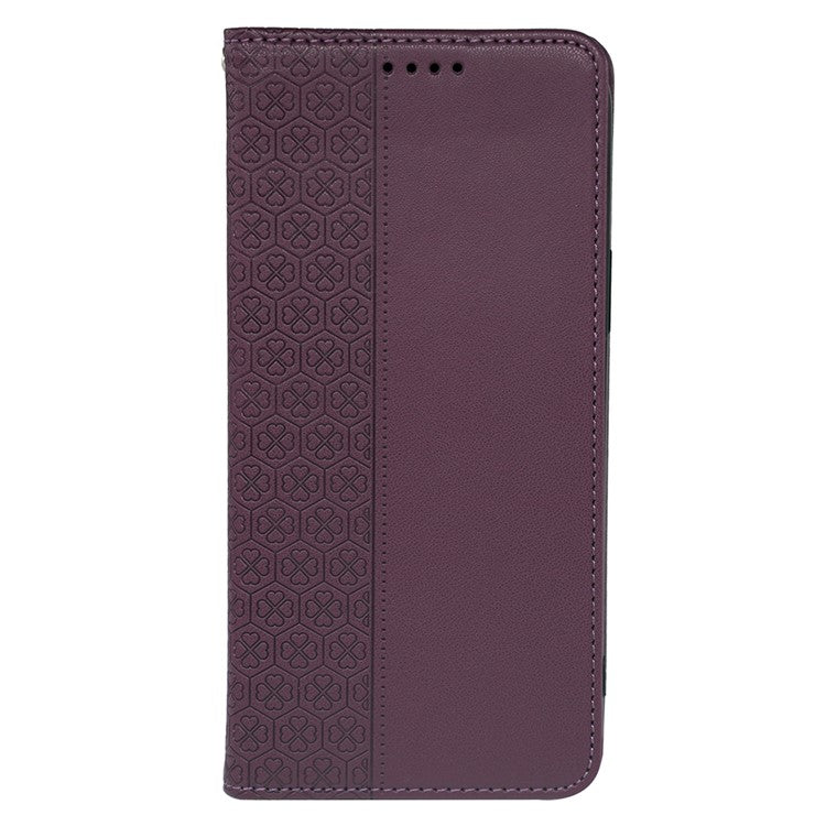 For iPhone 16 Case Four-Leaf Clover Leather Flip Phone Cover Stand Wallet - Dark Purple
