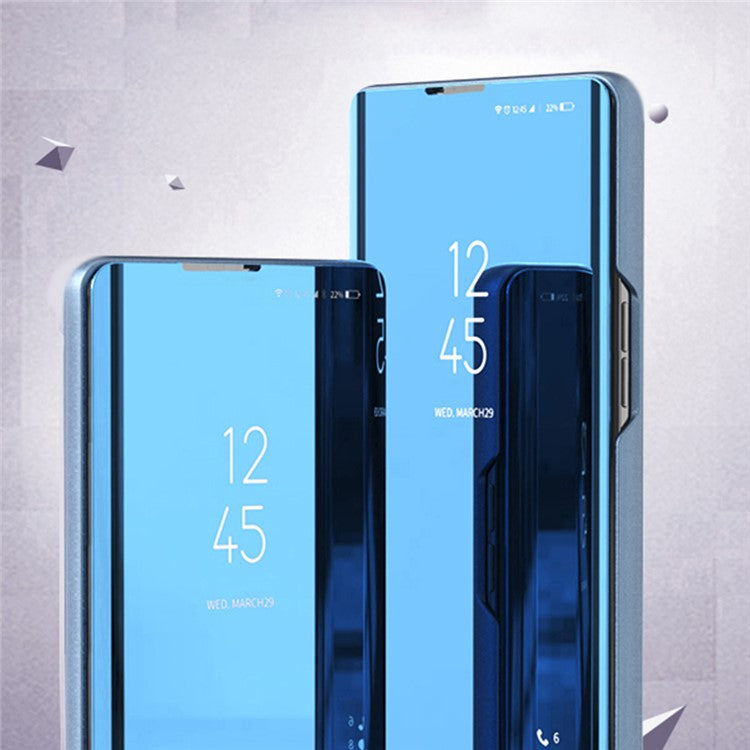For iPhone 16 Plus Case View Window Stand Leather Flip Phone Cover - Blue