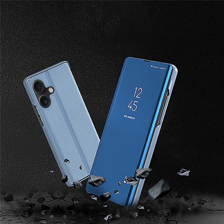 For iPhone 16 Plus Case View Window Stand Leather Flip Phone Cover - Blue