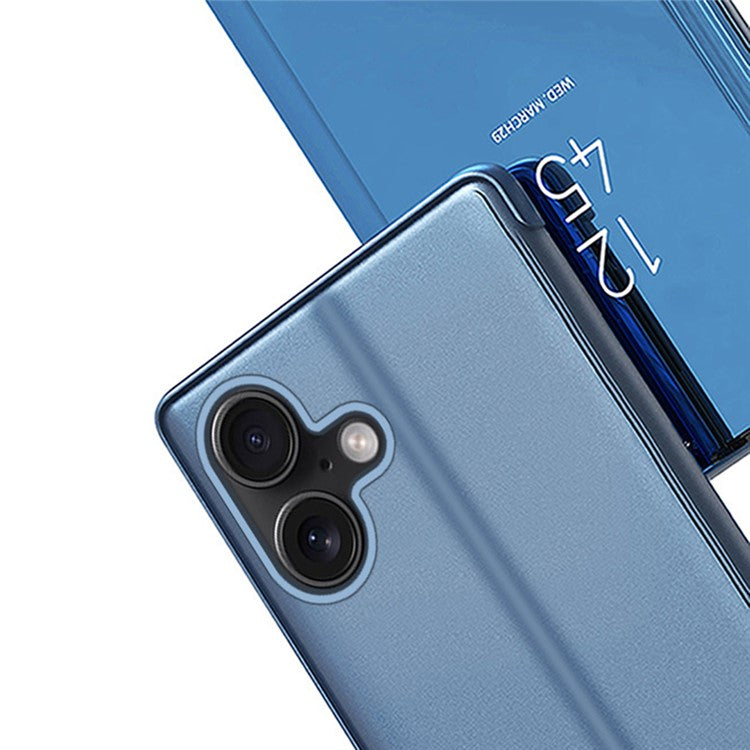 For iPhone 16 Plus Case View Window Stand Leather Flip Phone Cover - Blue