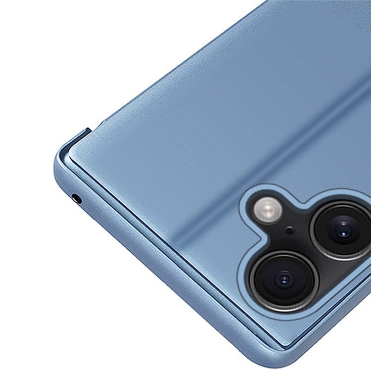 For iPhone 16 Plus Case View Window Stand Leather Flip Phone Cover - Blue