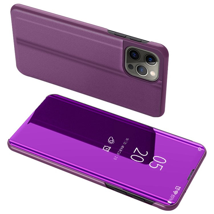 For iPhone 16 Pro Case View Window Stand Leather Flip Phone Cover - Purple