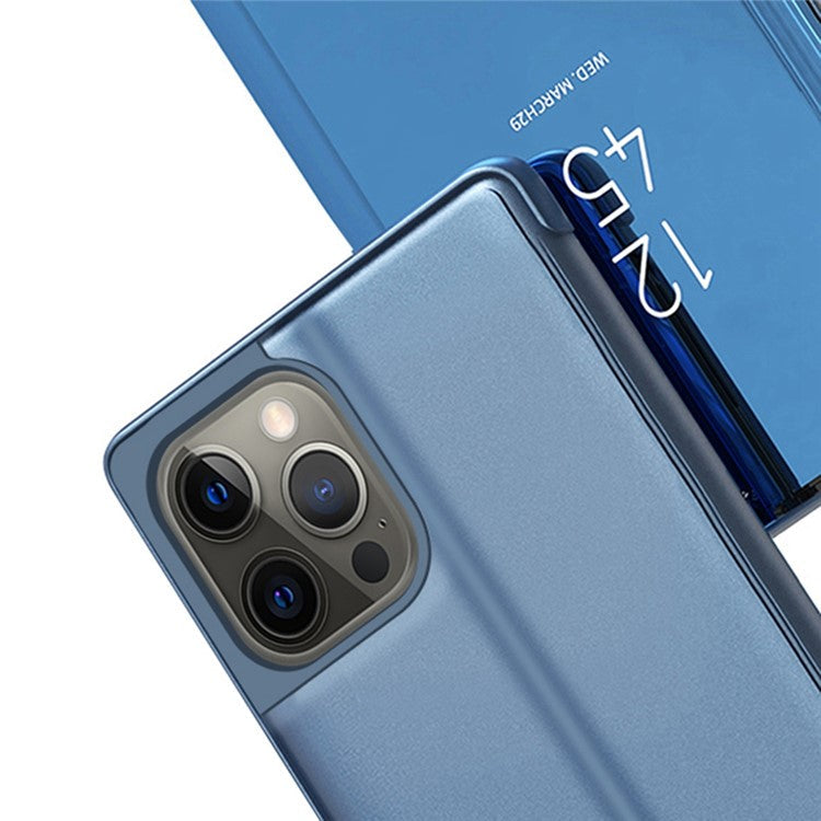 For iPhone 16 Pro Case View Window Stand Leather Flip Phone Cover - Purple