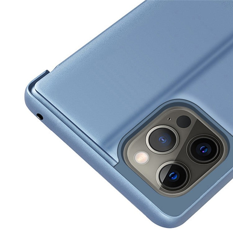 For iPhone 16 Pro Case View Window Stand Leather Flip Phone Cover - Purple