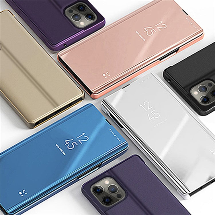 For iPhone 16 Pro Case View Window Stand Leather Flip Phone Cover - Purple