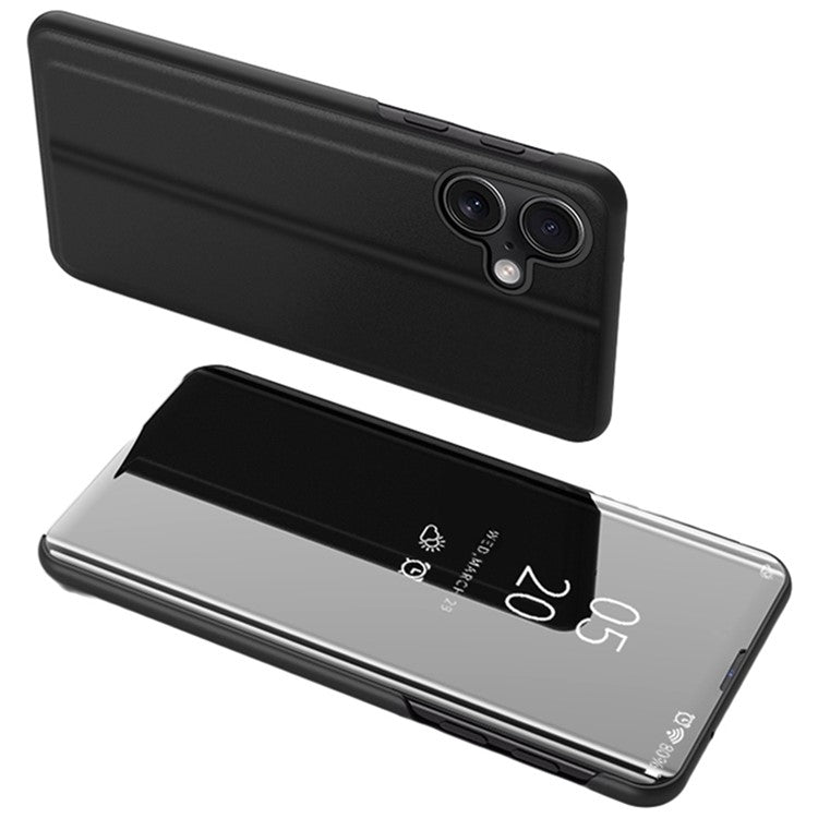 For iPhone 16 Case View Window Stand Leather Flip Phone Cover - Black