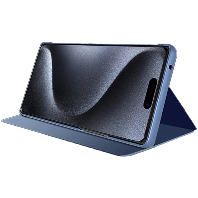 For iPhone 16 Case View Window Stand Leather Flip Phone Cover - Black