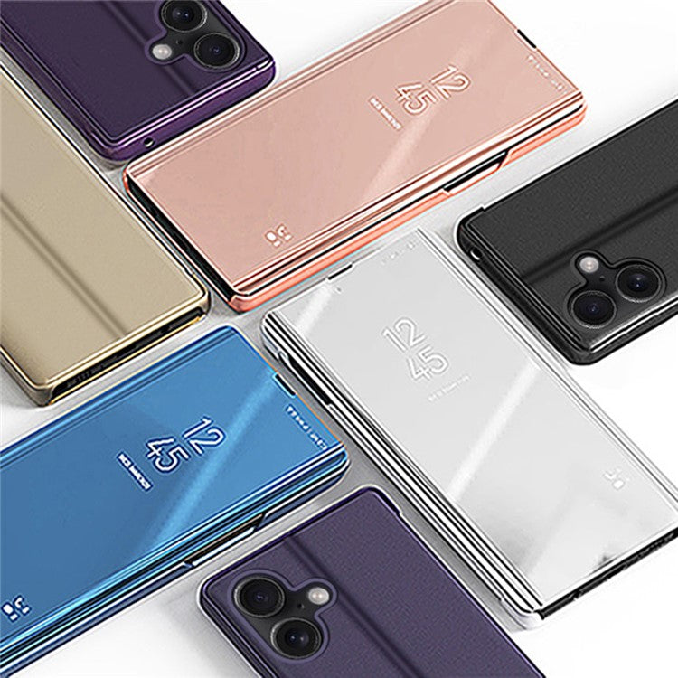 For iPhone 16 Case View Window Stand Leather Flip Phone Cover - Black