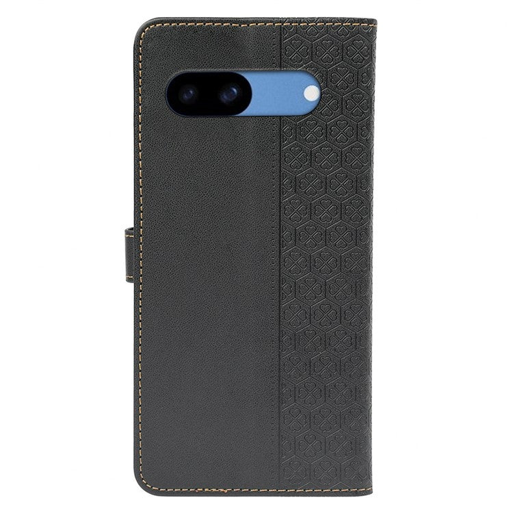 For Google Pixel 8a Case Magnetic Clasp Four-Leaf Clover Leather Phone Cover - Black