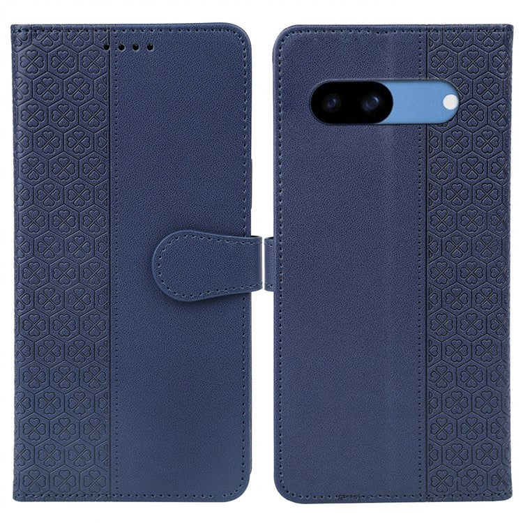 For Google Pixel 8a Case Magnetic Clasp Four-Leaf Clover Leather Phone Cover - Blue