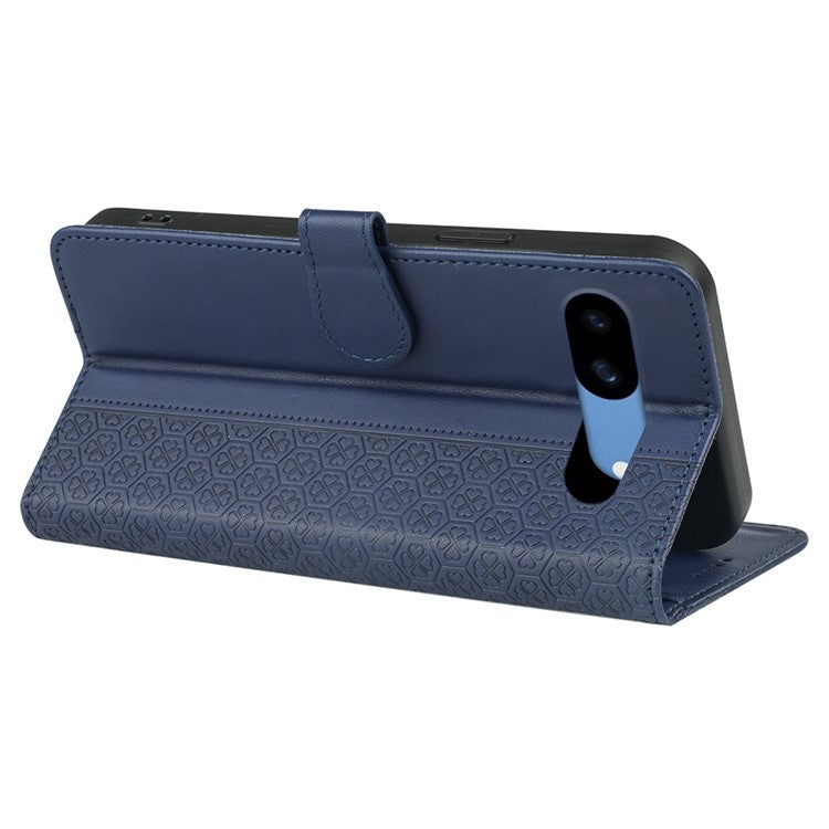 For Google Pixel 8a Case Magnetic Clasp Four-Leaf Clover Leather Phone Cover - Blue