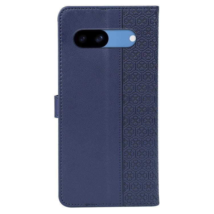 For Google Pixel 8a Case Magnetic Clasp Four-Leaf Clover Leather Phone Cover - Blue