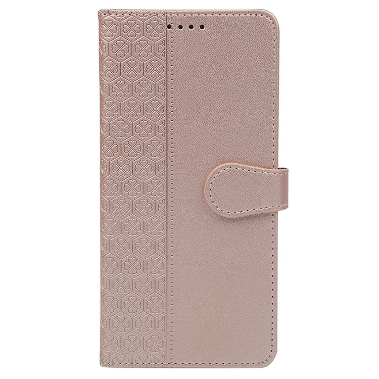 For Google Pixel 8a Case Magnetic Clasp Four-Leaf Clover Leather Phone Cover - Rose Gold