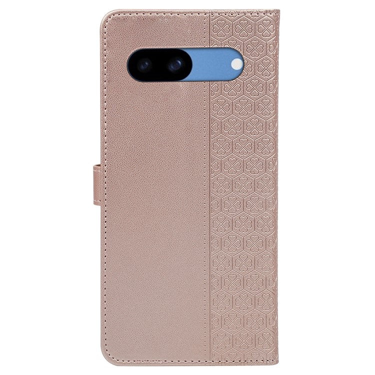 For Google Pixel 8a Case Magnetic Clasp Four-Leaf Clover Leather Phone Cover - Rose Gold