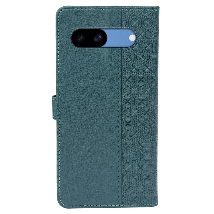 For Google Pixel 8a Case Magnetic Clasp Four-Leaf Clover Leather Phone Cover - Green