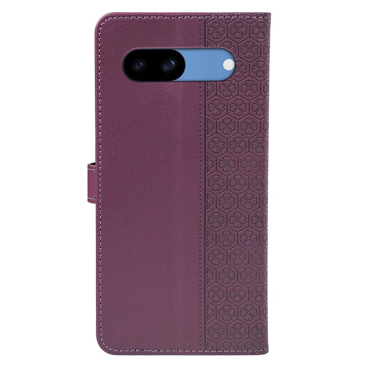 For Google Pixel 8a Case Magnetic Clasp Four-Leaf Clover Leather Phone Cover - Dark Purple