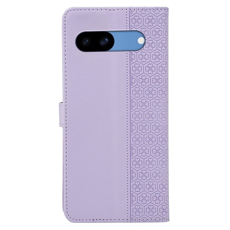 For Google Pixel 8a Case Magnetic Clasp Four-Leaf Clover Leather Phone Cover - Light Purple